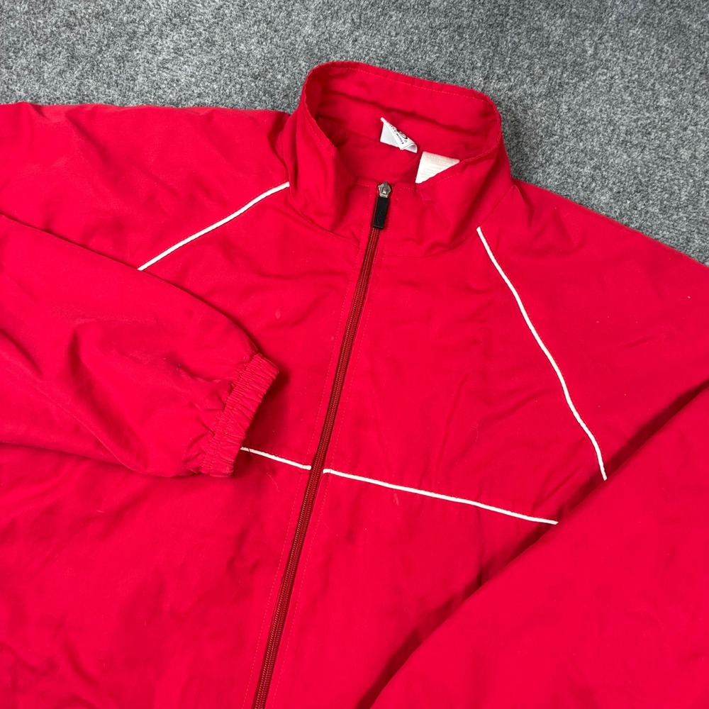 Vintage Athletic Works Mens Size Large Red Track Jacket Full Zip Windbreaker